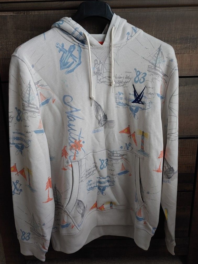 Men's Nautica Blue Sail Custom Design Large Hoodie