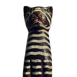 Vintage Carved Hand Painted Indonesian Folk Art Leopard Cat Wood Statue