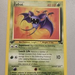 1st Edition Zubat 57/62 Fossil Non Holo WoTC Pokémon Trading Card Game 1999