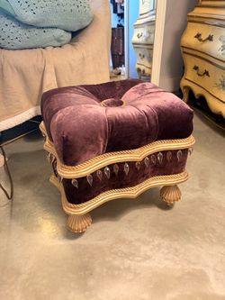 Vintage Burgundy Velvet Tufted Ottoman Footstool
