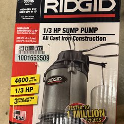 Rigid 1/3 HP Sump Pump New