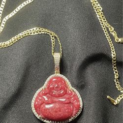 Red Jade Buddha Pendant & Chain 