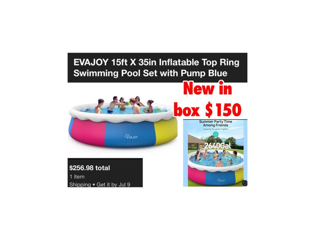New in box 15x35in inflatable Top pool with pump set $150 firm cash only east Palmdale off 47th & R8