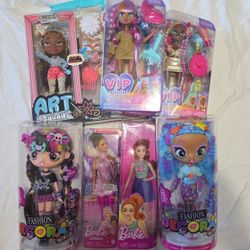 Huge Bundle Of 7 Doll Barbie Art Squad And Decora Fashion Girlz Dolls All New Christmas Toy Doll Bundle Gift Set 🎁 