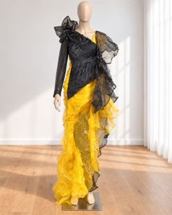 Black and Yellow Ruffled Organza Evening Gown