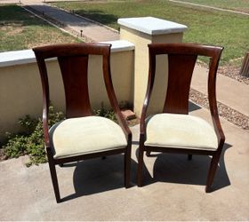 Pair Solid Wood and Upholstered Dining Chairs