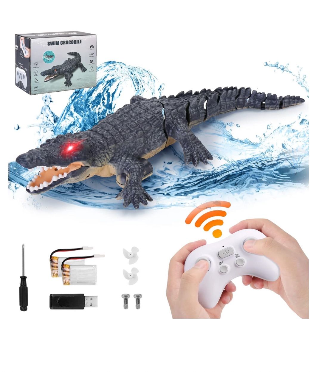Remote Control Crocodile Boat Toy 1:18 Scale High Simulation RC Crocodile for Swimming Pool Bathroom Great Gift RC Boat Alligator Toys for 6+ Year Old