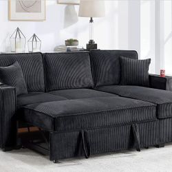 $369.     2-PCConvertible Sectional  Sleeper Sofa W/ Cupholder Sofa Storage & USB Ports  89”x 59”X36”H