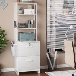 P158 $60  2 Drawer File Cabinet, Filing Cabinet with Lock fits Letter, Legal, A4 Size, File Cabinets for Home Office with Storage Bag, Open Shelf and 