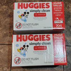 Brand New Boxes Of Huggies Simply Clean Fragrance Free Baby Wipes 704 Count