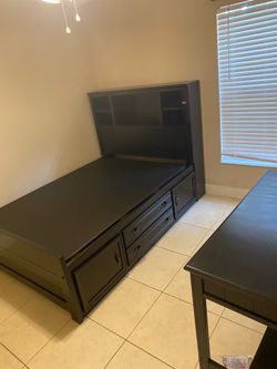 Bedroom Set (Bed frame with Bookshelf Headboard, Table, Dressed Drawer)