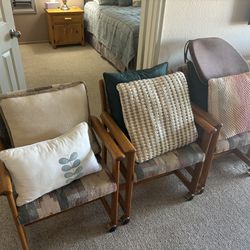 3 Real Wood Chairs With Cushions