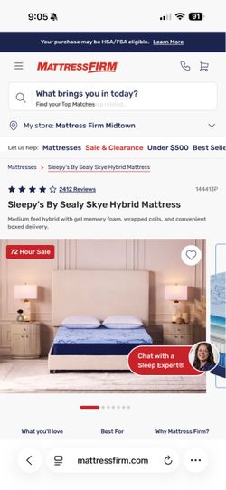 NEW Sleepys by Sealy Skye Hybrid Mattress with one minor defect
