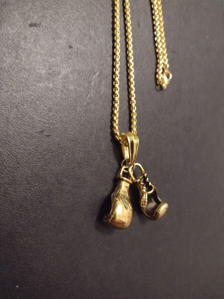 19" Gold Plated BOXING GLOVES Necklace Chain