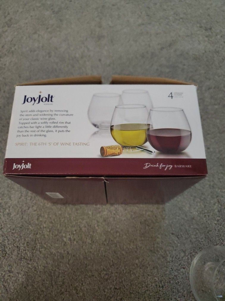 4 Stemless Wine Glasses, New