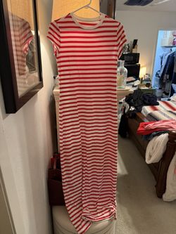 Ladies Short Sleeved Striped Long Maxi Dress
