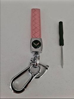 Pink Braided Leather Corvette Keychain