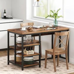 Kitchen Island with Countertop and 5 Open Shelves