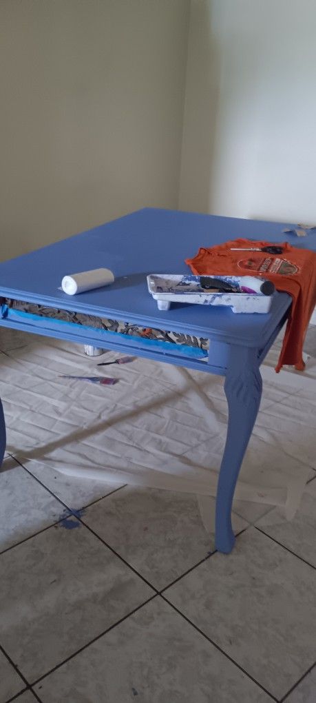 Pine Wood $275.00 Dining Table, Painted In Periwinkle Blue/lilac.