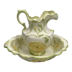 Vintage Ceramic Scalloped Pitcher Extra Large Matching Wash Basin Bowl