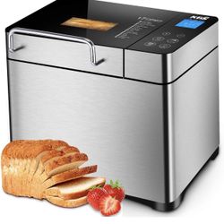 KBS Pro Stainless Steel Bread Machine, 2LB 17-in-1 Programmable XL Bread Maker with Fruit Nut Dispenser