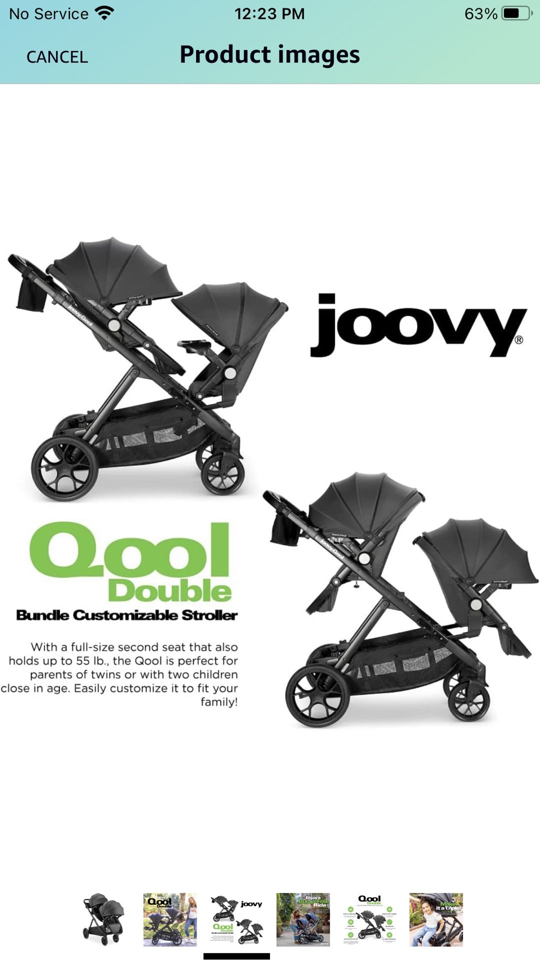 Joovy New Qool Double Stroller, Customizable Modular Stroller, Jet