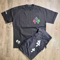 Chrome Hearts T-Shirt and Denim Shorts Set 32/medium