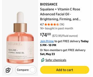 BIOSSANCE Squalane + Vitamin C Rose Advanced Facial Oil - Brightening, Firming, and Hydrating Serum for All Skin Types - Chios Crystal Oil, Damascus R