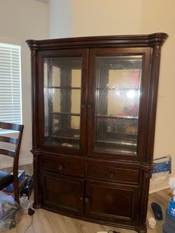 Dark Wood China Cabinet with Glass Doors