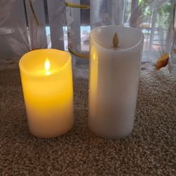 Moving Flame White Pillar Candle Set of 2