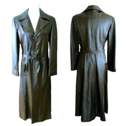 Brown Long Leather Women's Coat.