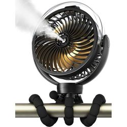 Misting Stroller Fan, 6000mAh Battery Operated Portable Fan with Light & 360° Pivoting Flexible Tripod fan for Baby, Office, Travel,Treadmill,Outdoors