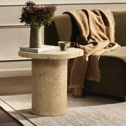 Rici burl wood finish round end table ，IF2399