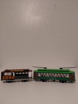 Vintage 2 Classic Cars Train Trolley Mini Red Green.Unbranded