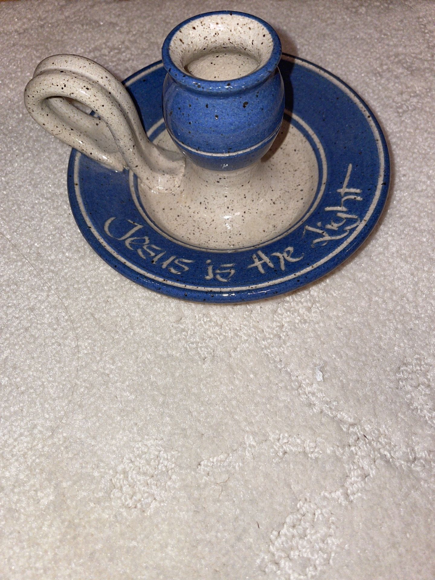 Vintage Chamber Candle Stick Holder “Jesus Is The Light" Made InUSA Potters Mark.  Handmade  excellent condition
