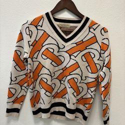 Authentic BURBERRY beige & owool 2022 TB MONOGRAM INTARSIA CRICKET Sweater SP