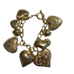 JTV OPC981 Gold Tone Heart Charm Bracelet