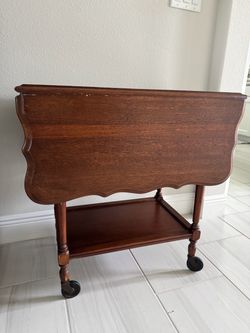 Vintage Solid Wood Drop Leaf Tea Cart