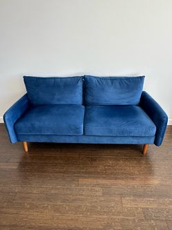 Modern Blue Velvet Sofa – 70” – Excellent Condition