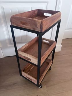 3-Tier Wood and Metal Rolling Cart