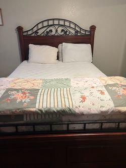 Queen Wood and Metal Bed Frame with Headboard