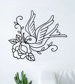 PRE MADE Wall Decal Home Decor Bird Rose