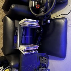 Playstation 3 With Steering Wheel And Pedals And Gsmes