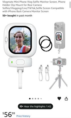 Vlogmate Mini Phone Vlog Selfie Monitor Screen, Phone Holder Clip Mount for Rear Camera Selfies/Vlogging/Live/TikTok,Selfie Screen Compatible with iPh