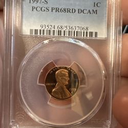 1997-S Lincoln Cent – PCGS PR68RD DCAM