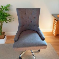 Tufted Wingback Office Chair - Gray Fabric & Chrome Swivel Base