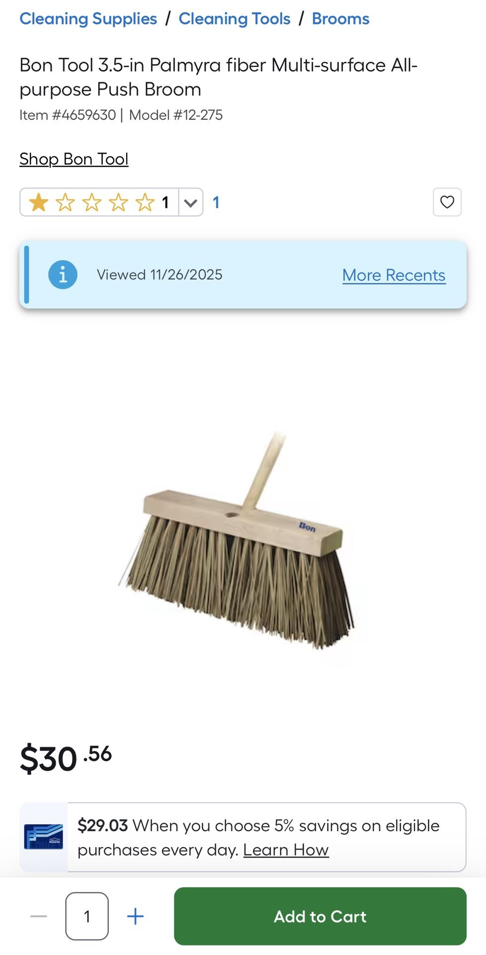 Bon Tool 3.5-in Palmyra fiber Multi-surface All-purpose Push Broom