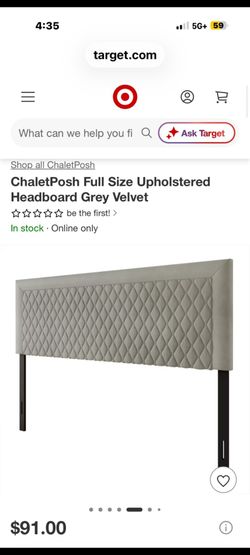 ChaletPosh Full Size Upholstered Headboard Grey Velvet