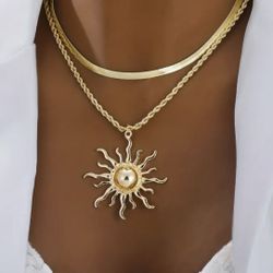 *SALE* Double Layer Bone Chain Sun Pendant. Brand New