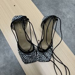 Silver & Black Heels. Size 8.5